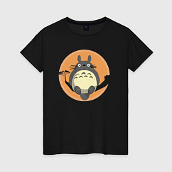 Футболка хлопковая женская Totoro on the tree, цвет: черный