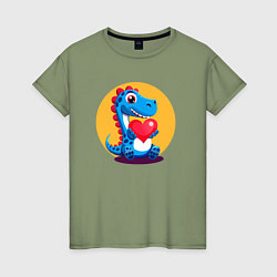 Футболка хлопковая женская Динозаврик с сердечком, цвет: авокадо