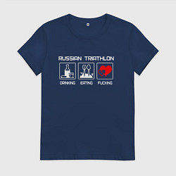 Футболка хлопковая женская Русский триатлон - сердца, цвет: тёмно-синий