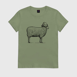 Футболка хлопковая женская Овечка новогодняя, цвет: авокадо