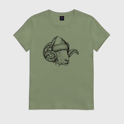 Футболка хлопковая женская Новогодний барашек, цвет: авокадо