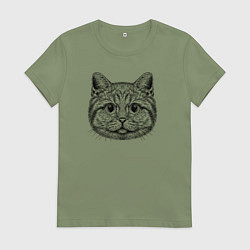Футболка хлопковая женская Кот мемный, цвет: авокадо
