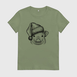 Футболка хлопковая женская Поросенок новогодний, цвет: авокадо