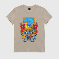 Футболка хлопковая женская Грозный самурай, цвет: миндальный