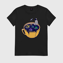 Футболка хлопковая женская Космический напиток, цвет: черный