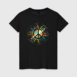 Футболка хлопковая женская Peace light, цвет: черный