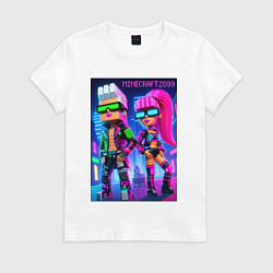 Футболка хлопковая женская Barbie and Ken - Minecraft 2099 ai art collaborati, цвет: белый