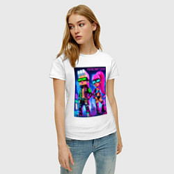 Футболка хлопковая женская Barbie and Ken - Minecraft 2099 ai art collaborati, цвет: белый — фото 2