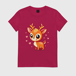 Женская футболка Оленёнок и сердечки