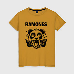 Футболка хлопковая женская Ramones - rock panda, цвет: горчичный