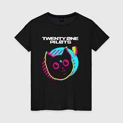 Футболка хлопковая женская Twenty One Pilots rock star cat, цвет: черный