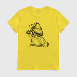 Футболка хлопковая женская Новогодняя корова, цвет: желтый