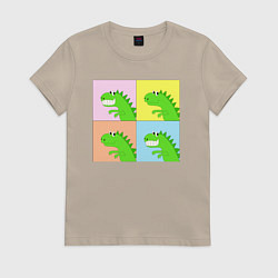 Футболка хлопковая женская Дракончики в стиле поп-арт комикса, цвет: миндальный