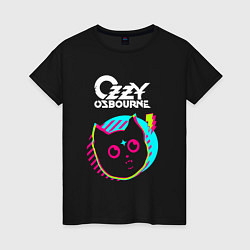 Футболка хлопковая женская Ozzy Osbourne rock star cat, цвет: черный