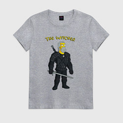 Футболка хлопковая женская Симпсоны ведьмак - прикол, цвет: меланж