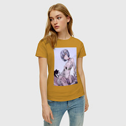 Футболка хлопковая женская Евангелион Рей Аянами кот, цвет: горчичный — фото 2