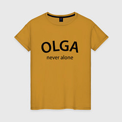 Футболка хлопковая женская Olga never alone - motto, цвет: горчичный