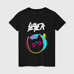 Футболка хлопковая женская Slayer rock star cat, цвет: черный