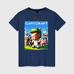 Футболка хлопковая женская Capycraft - collaboration ai art, цвет: тёмно-синий