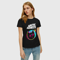 Футболка хлопковая женская Arctic Monkeys rock star cat, цвет: черный — фото 2