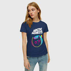 Футболка хлопковая женская Arctic Monkeys rock star cat, цвет: тёмно-синий — фото 2