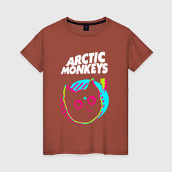 Футболка хлопковая женская Arctic Monkeys rock star cat, цвет: кирпичный