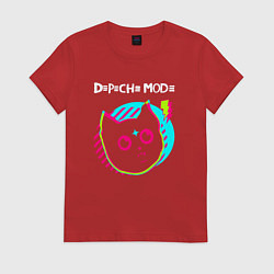 Футболка хлопковая женская Depeche Mode rock star cat, цвет: красный
