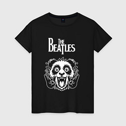 Футболка хлопковая женская The Beatles rock panda, цвет: черный