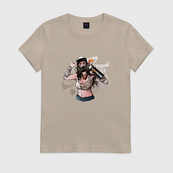 Футболка хлопковая женская Девушка - граффитчица, цвет: миндальный