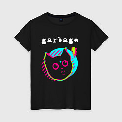 Футболка хлопковая женская Garbage rock star cat, цвет: черный