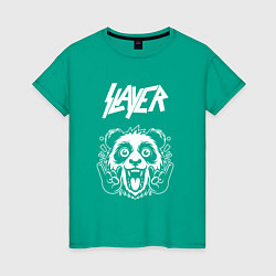 Футболка хлопковая женская Slayer rock panda, цвет: зеленый