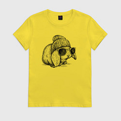Футболка хлопковая женская Зайка хипстер, цвет: желтый