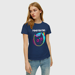 Футболка хлопковая женская Foo Fighters rock star cat, цвет: тёмно-синий — фото 2