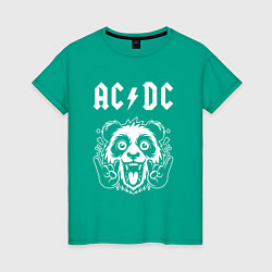 Футболка хлопковая женская AC DC rock panda, цвет: зеленый