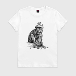 Футболка хлопковая женская Новогодний примат, цвет: белый