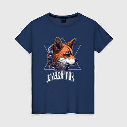 Футболка хлопковая женская Cyborg fox, цвет: тёмно-синий