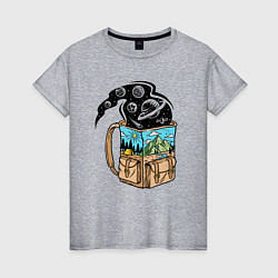 Футболка хлопковая женская Космос в рюкзаке, цвет: меланж