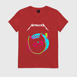 Футболка хлопковая женская Metallica rock star cat, цвет: красный
