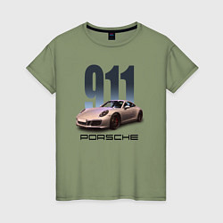 Футболка хлопковая женская Порше 911 спортивный автомобиль, цвет: авокадо
