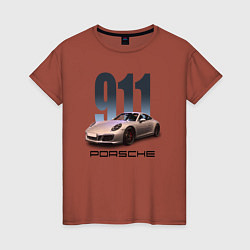 Футболка хлопковая женская Порше 911 спортивный автомобиль, цвет: кирпичный
