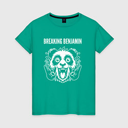 Футболка хлопковая женская Breaking Benjamin rock panda, цвет: зеленый