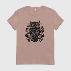 Футболка хлопковая женская Серьёзная сова, цвет: пыльно-розовый