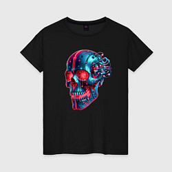 Футболка хлопковая женская Metal cyber skull - ai art, цвет: черный