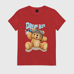 Футболка хлопковая женская Плюшевый мишка - мечтатель, цвет: красный