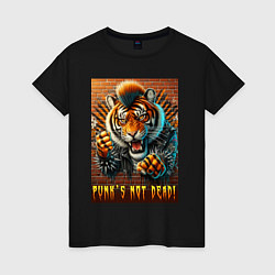 Футболка хлопковая женская Punks not dead - motto tiger, цвет: черный