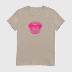 Футболка хлопковая женская Ретро губы, цвет: миндальный