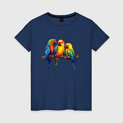 Футболка хлопковая женская Разговор попугаев, цвет: тёмно-синий