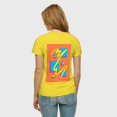 Женская футболка Оранжевый абстракт с желтой линией / Желтый – фото 4