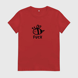 Футболка хлопковая женская Милая веселая пчелка улыбается f*ck, цвет: красный