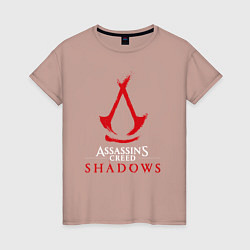 Футболка хлопковая женская Assassins creed shadows logo, цвет: пыльно-розовый